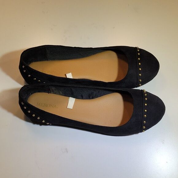 MERONA STUDDED GOLD EMBELLISHMENTS ROUND TOE SUEDE SLIP ON SHOE - Picture 6 of 14